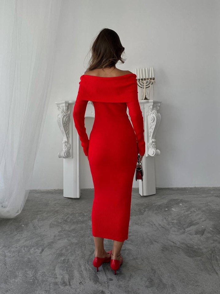 Madonna yaka triko elbise - Görsel 3