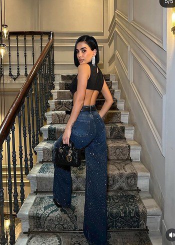 kristal taşlı baggy Jean - Görsel 2