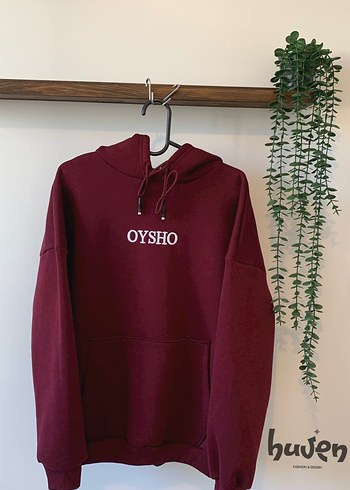 m Beden bordo Renk Oysho Oversize Bordo Kapüşonlu Kadın Sweatshirt