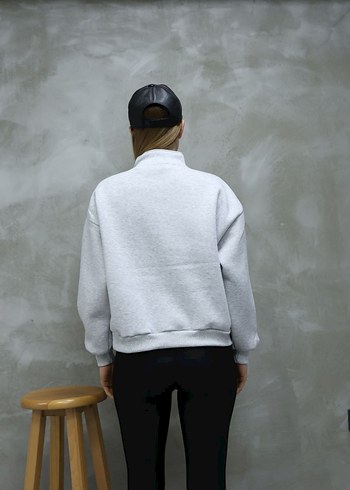 s Beden Calvin Klein Gri Yarım Fermuarlı Oversize Sweatshirt