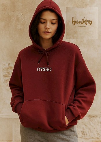 Oysho Oversize Bordo Kapüşonlu Kadın Sweatshirt