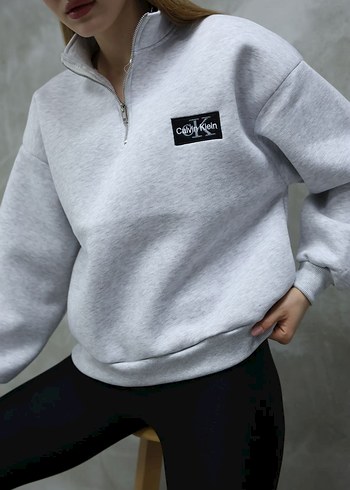 Calvin Klein Oversize Gri Mini Fermuarlı Sweatshirt