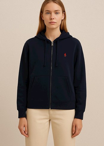 Polo Kadın Fermuarlı Kapüşonlu Sweatshirt