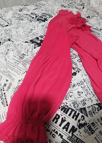 Fuşya  Fırfırlı Yüksek Yakalı Kadın Bluz - Görsel 5