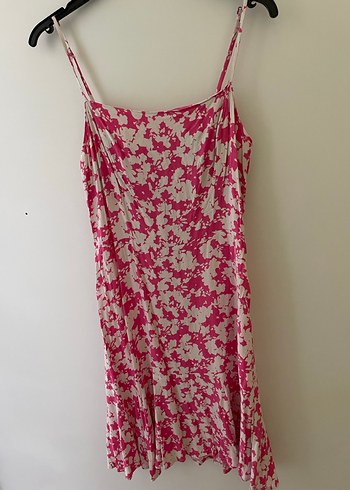 Pembe Desenli Salaş Midi Elbise