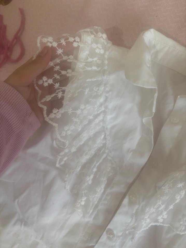 Kız Çocuk Beyaz Kısa Kollu Fırfırlı Gömlek - Görsel 3