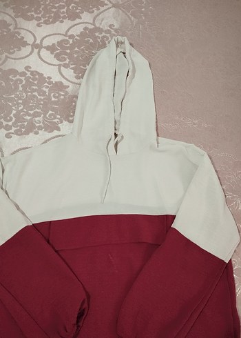 LC Waikiki Kapüşonlu Bordo-Gri Midi Sweatshirt