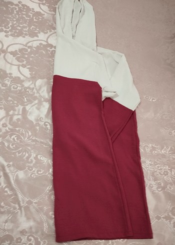 38 Beden bordo Renk Kapüşonlu Bordo-Gri Midi Sweatshirt