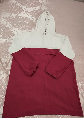 Kapüşonlu Bordo-Gri Midi Sweatshirt
