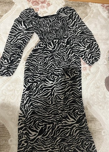 l Beden Zebra Desenli Uzun Elbise