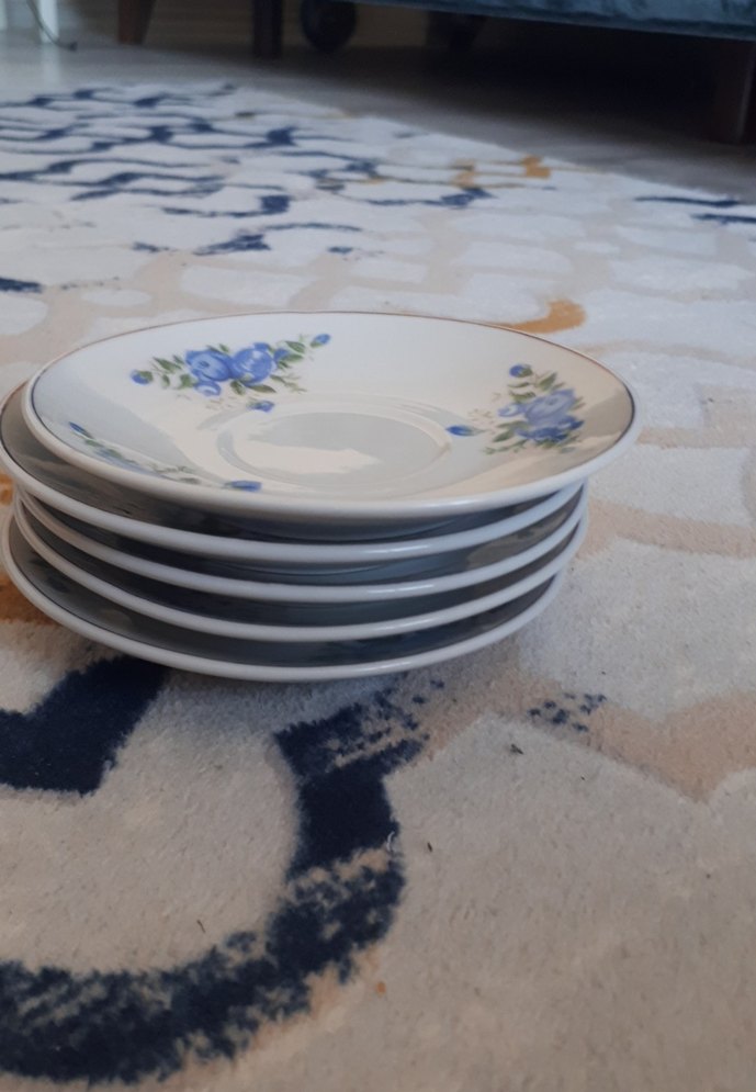 Pastel Mavi Çiçek Desenli 5 Tabak - Görsel 2