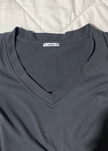 Addax Gri V Yaka Kısa Kollu Crop Top