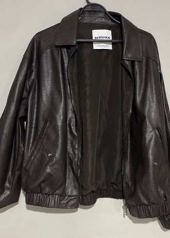 Bershka Kahverengi Deri Fermuarlı Ceket