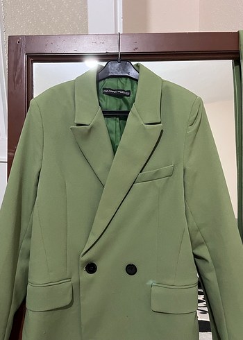 Diğer Düğmeli Yeşil Midi Kadın Blazer
