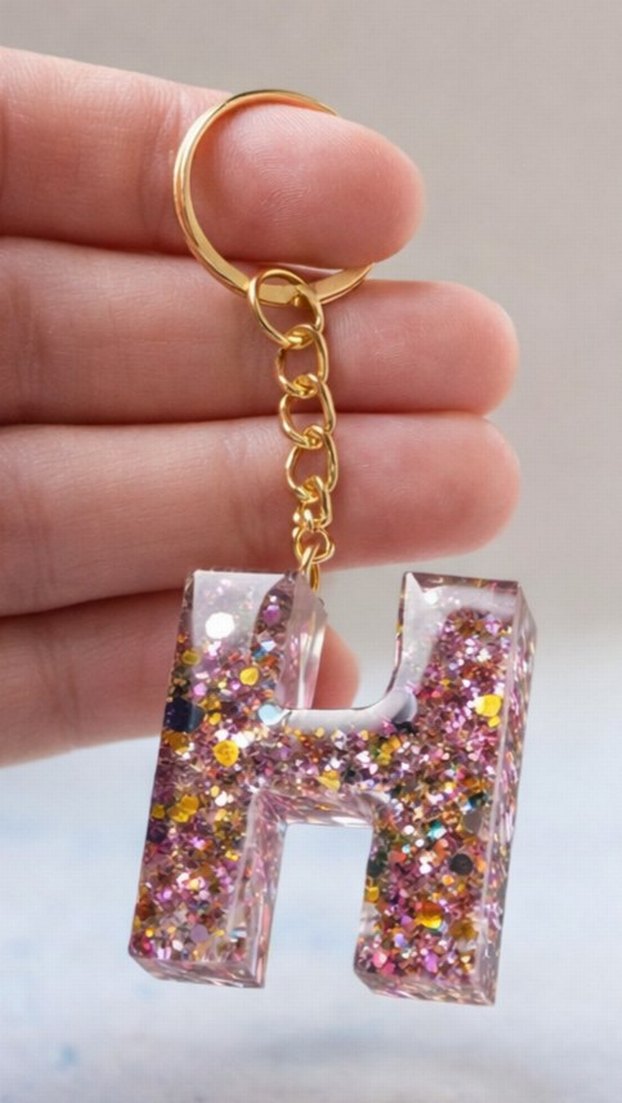 Renkli Simli 'H' Harfi Kadın Anahtarlık - Görsel 2