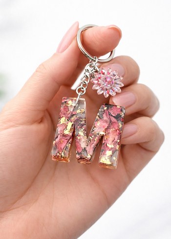 Boncuklu Pembe Bohem Anahtarlık M Harfi - Görsel 2