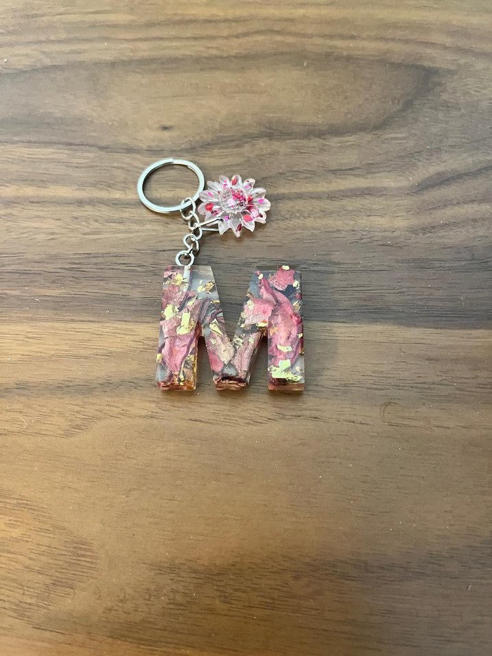 Boncuklu Pembe Bohem Anahtarlık M Harfi - Görsel 3