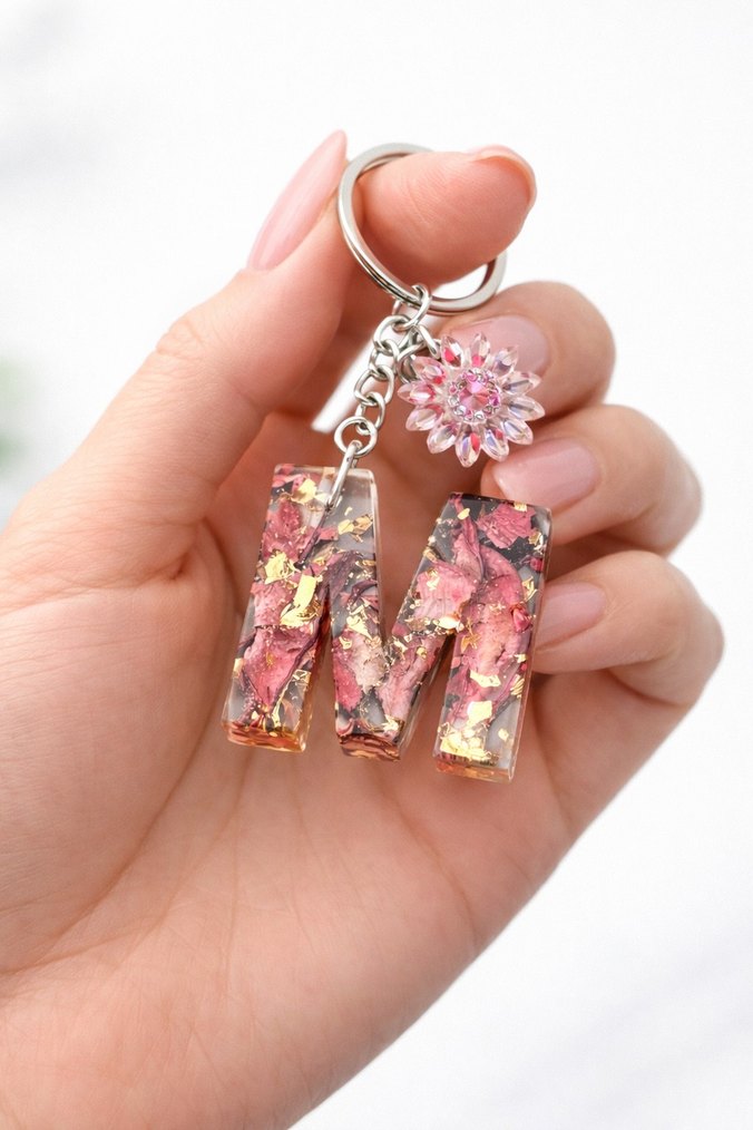 Boncuklu Pembe Bohem Anahtarlık M Harfi - Görsel 2