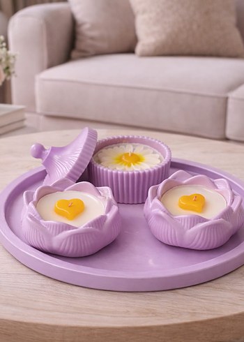 Pastel Mor Mum ve Mumluk Seti - Görsel 2