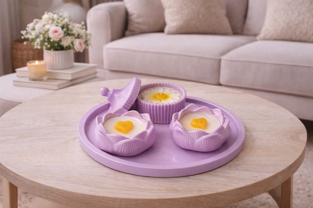 Pastel Mor Mum ve Mumluk Seti - Görsel 2