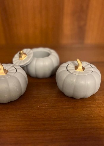 Gri Beyaz Kabak Şekilli Mumluk Seti - Görsel 3