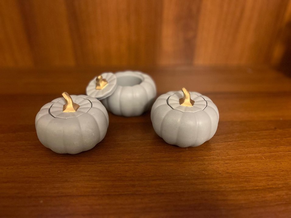 Gri Beyaz Kabak Şekilli Mumluk Seti - Görsel 3