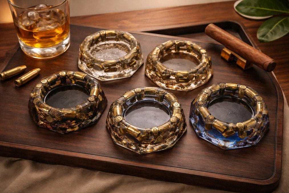 Koyu Altın Kamuflaj Desenli Küllük Seti - Görsel 2