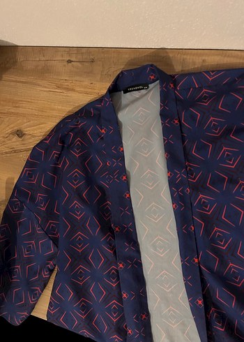 m Beden mavi Renk Kadın Mavi Batik Bohem Desenli Denim Kimono