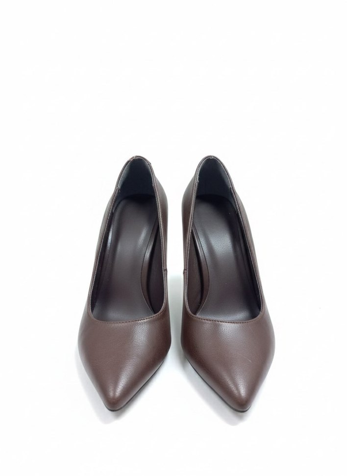 Kahverengi Deri Stiletto Topuklu Kadın Ayakkabı - Görsel 2