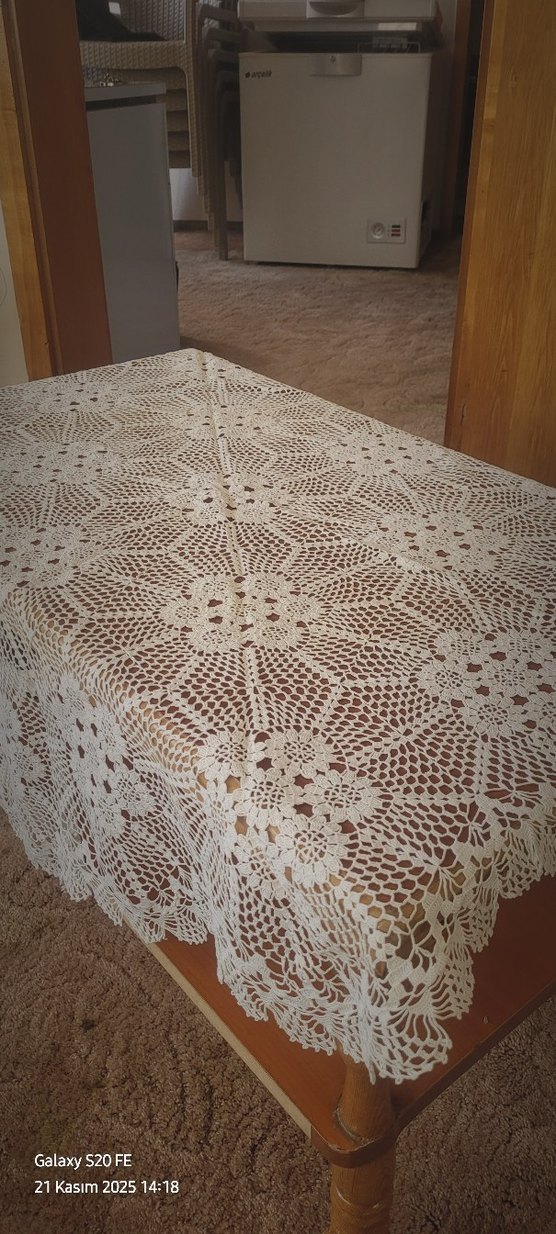 El Örgüsü Beyaz Dantel fiskos sehpa Örtüsü - Görsel 5