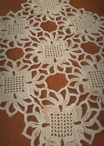 El Yapımı Beyaz Dantel sehpa Örtüsü.7 parça - Görsel 4