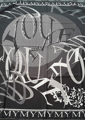 KADIN SİYAH GRİ DESENLİ SATEN EŞARP - Görsel 2