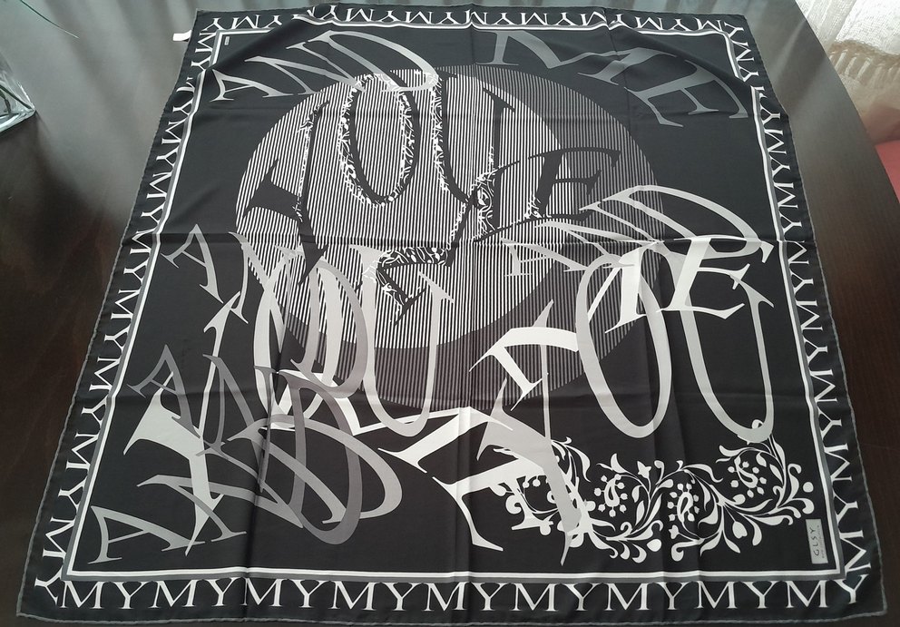 KADIN SİYAH GRİ DESENLİ SATEN EŞARP - Görsel 2