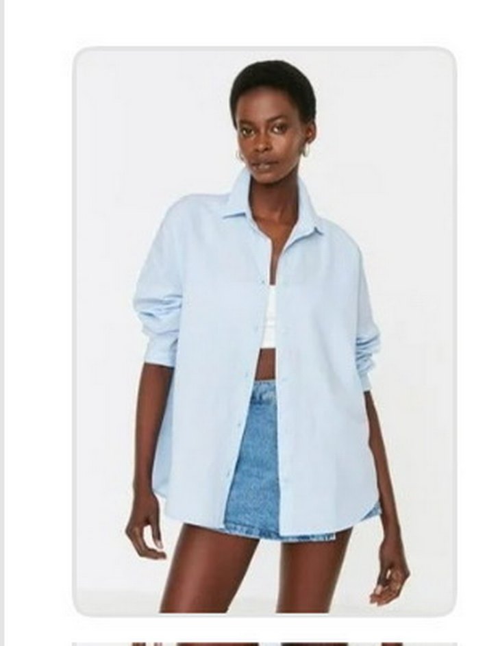 Açık Mavi Düğmeli Kadın Gömlek TRENDYOLMİLLA - Görsel 4