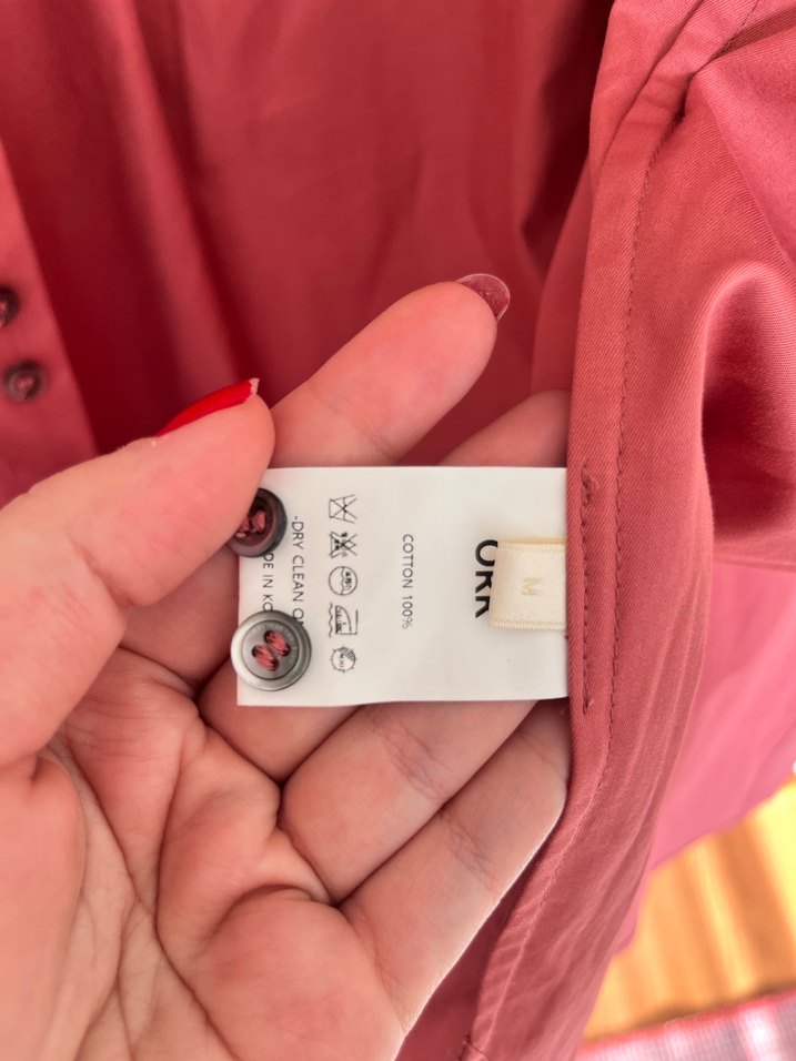 Düğmeli Gül Kurusu %100 Pamuk Kadın Gömlek - Görsel 3