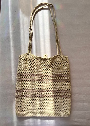 Bej Örgü Bohem Kadın Çanta - Görsel 3