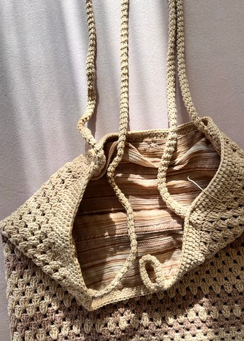 Bej Örgü Bohem Kadın Çanta - Görsel 4