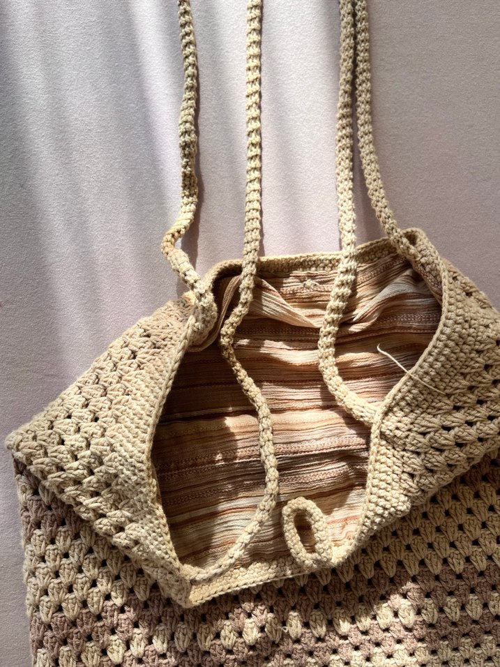 Bej Örgü Bohem Kadın Çanta - Görsel 4