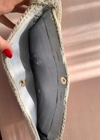 Açık Gri Çiçek Desenli Örgü Bohem Kadın Çantası - Görsel 3