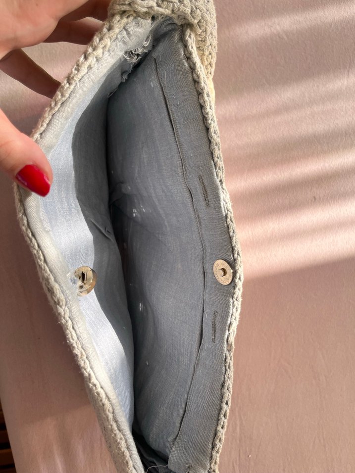 Açık Gri Çiçek Desenli Örgü Bohem Kadın Çantası - Görsel 3