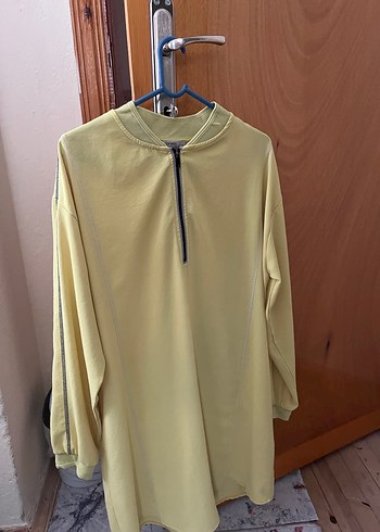 m Beden Sarı Midi Uzun Kollu Salaş Tunik