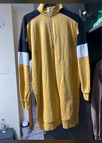 Sarı Siyah Yüksek Yakalı Fermuarlı Sweatshirt