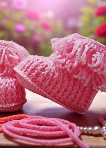 Nakışlı Örgü Pembe Kız Bebek Patik - Görsel 3