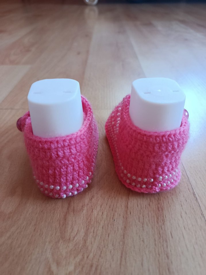 Kız Bebek Pembe Örgü Patik - Görsel 3