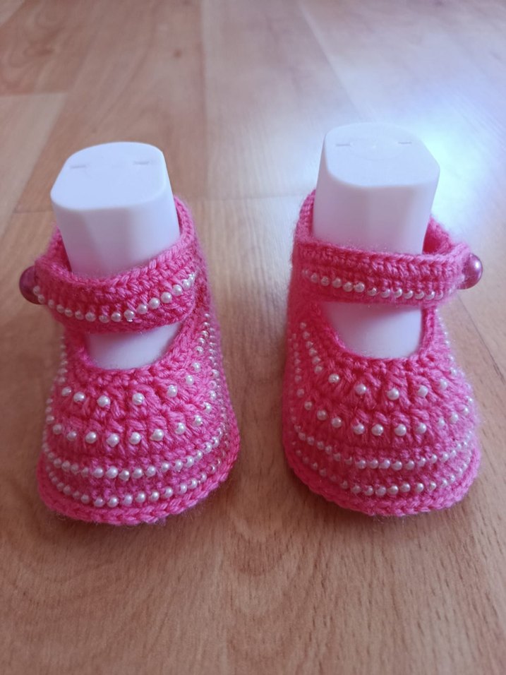 Kız Bebek Pembe Örgü Patik - Görsel 2