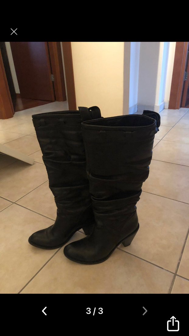 Kadın Siyah Deri Dizüstü Botlar Topuklu - Görsel 3