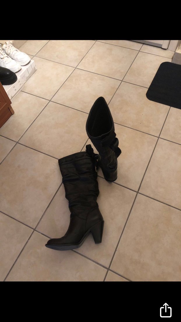 Kadın Siyah Deri Dizüstü Botlar Topuklu - Görsel 2