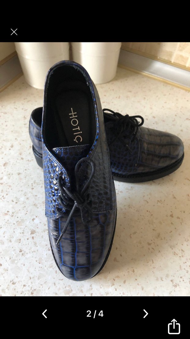 Lacivert Yılan Desenli Topuklu Kadın Oxford Ayakkabı - Görsel 2