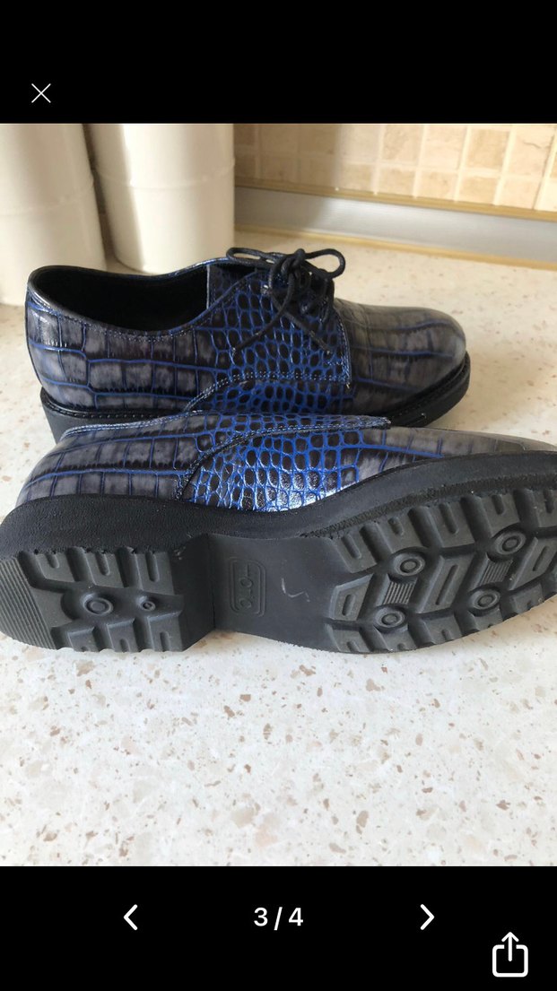 Lacivert Yılan Desenli Topuklu Kadın Oxford Ayakkabı - Görsel 3