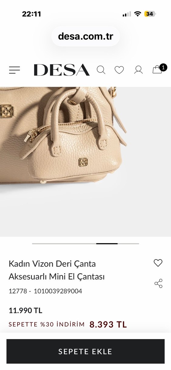 Desa Bej Deri Kadın Mini El Çantası - Görsel 3